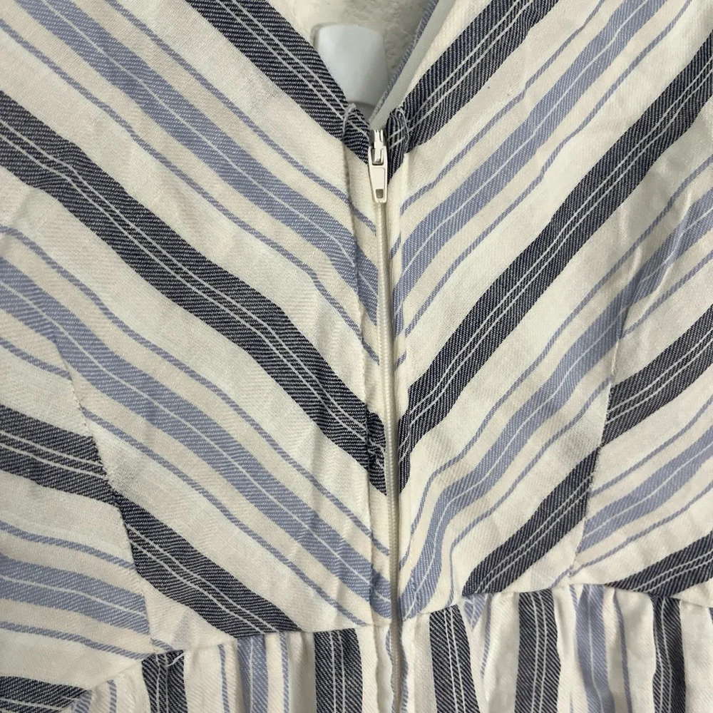 NEW Crystal Sky Blue White Jumpsuit Striped Wide Leg Flowy Cropped Romper Sz S - Picture 7 of 12